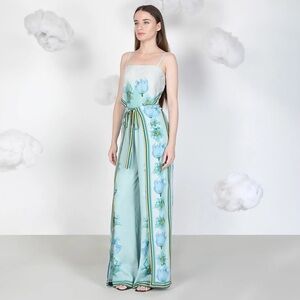 NWT Blank London Elliot Blue Floral Watercolor Wrap Straight Trousers Small $169